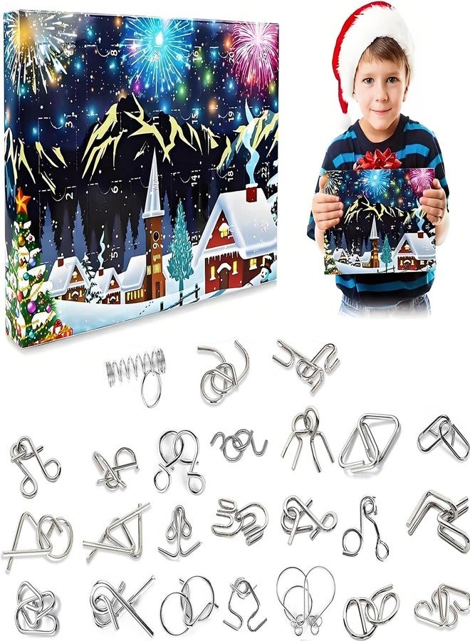 PATPAT® 24Pcs Brain Teaser Puzzle Game Toys Advent Calendar for Kids & Adults, Christmas Blind Box Surprise Gift Metal Puzzle Set Logic Training Game Fidget Toys for Stress Relief - Image 1